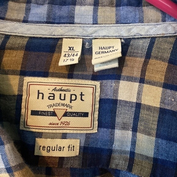 Haupt Germany casual plaid linen button down.  Size XL - Picture 2 of 7